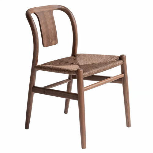 Drewniane Krzesło Jadalniane Wabi-Sabi z Plecionym Siedziskiem – Styl Minimalistyczny